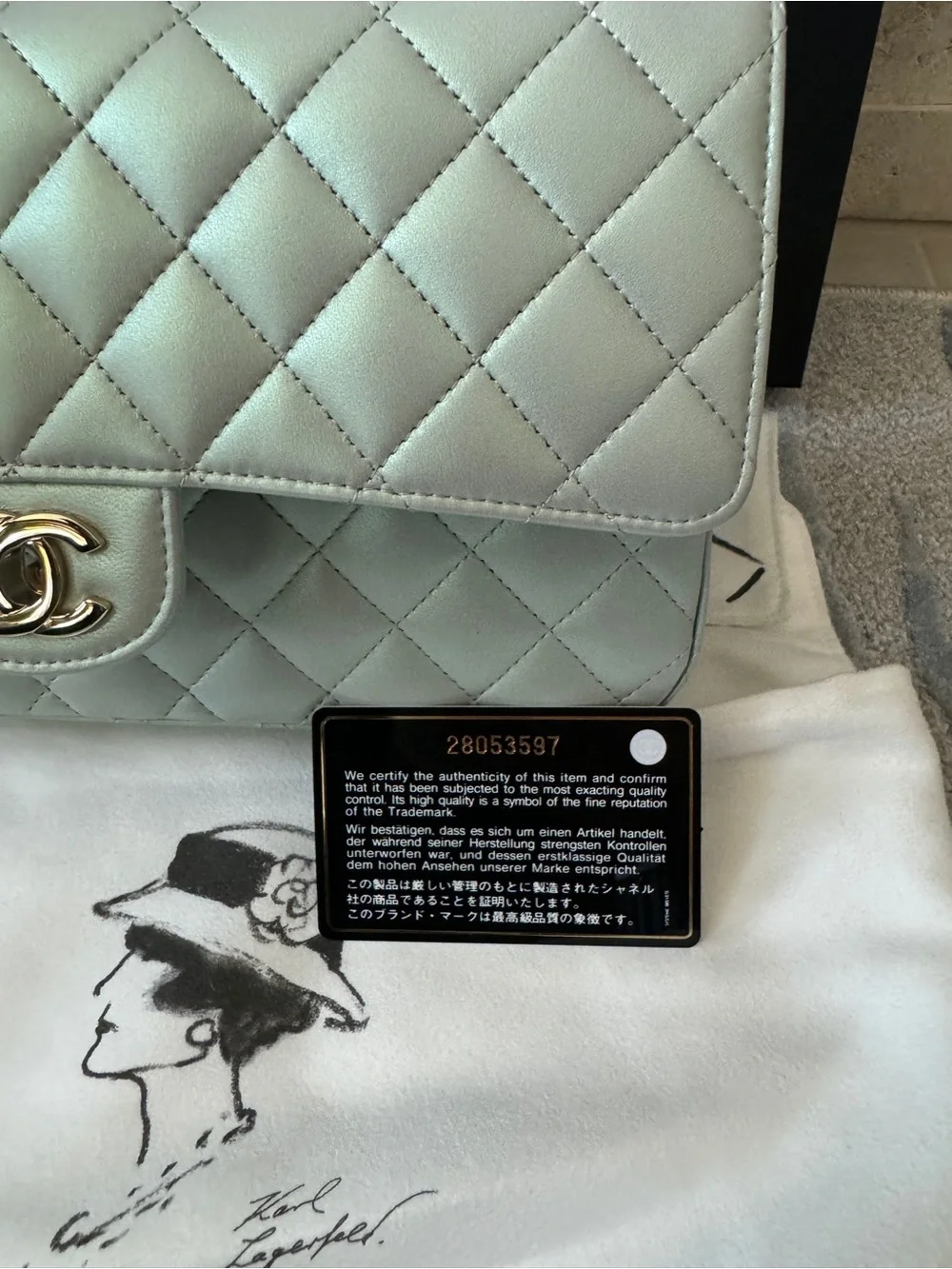 Chanel Iridescent Blue Medium Classic Flap Bag Quilted Lambskin Gold Hardware